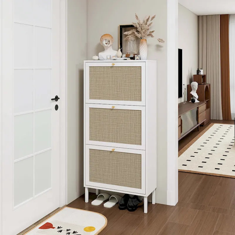 Rattan 3 Door Shoe Rack