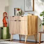 Latimer Mid-Century Modern Handcrafted Mango Wood 2 Drawer Cabinet with 2 Doors by Christopher Knight Home