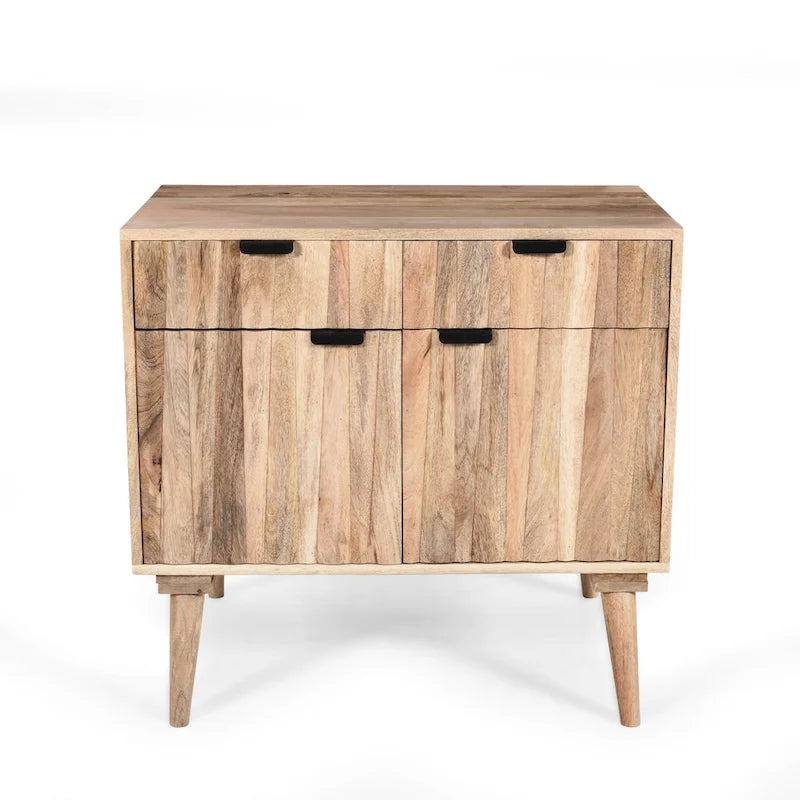 Latimer Mid-Century Modern Handcrafted Mango Wood 2 Drawer Cabinet with 2 Doors by Christopher Knight Home
