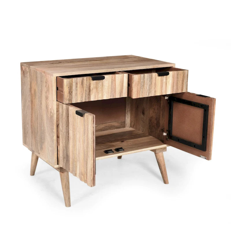 Latimer Mid-Century Modern Handcrafted Mango Wood 2 Drawer Cabinet with 2 Doors by Christopher Knight Home
