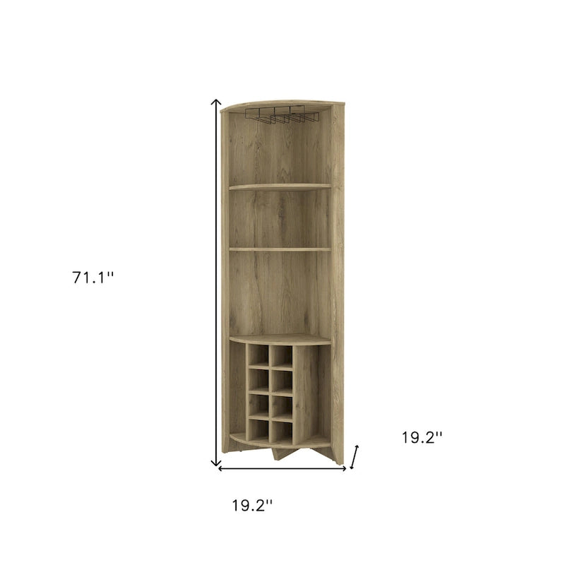 HomeRoots 71 Light Brown Wood Corner Bar Cabinet