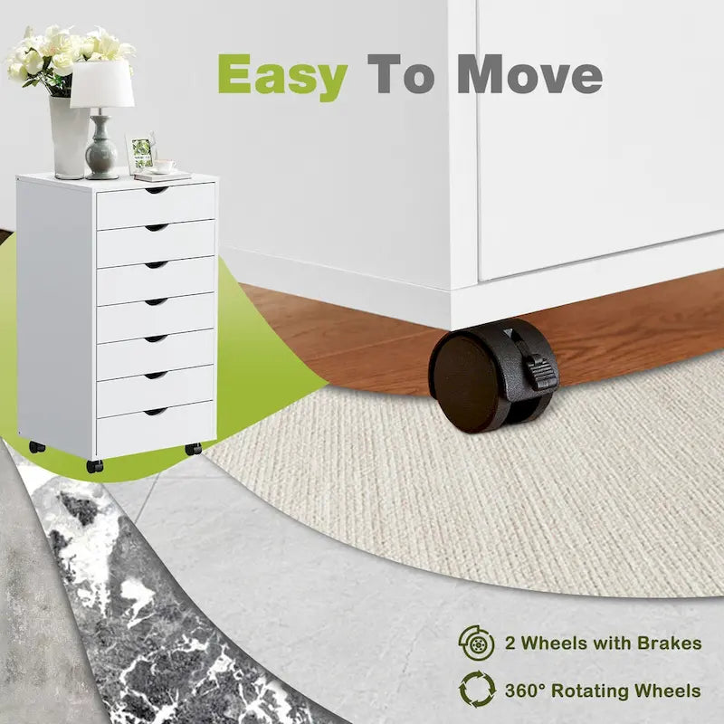 7-Drawer Vertical File Cabinet, Mobile Rolling Storage Dresser with Wheels