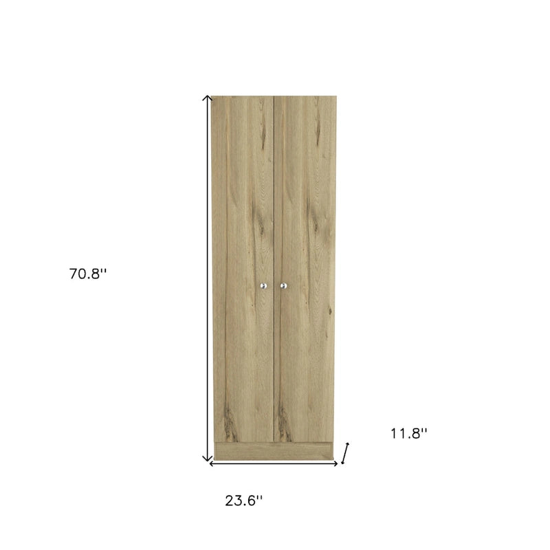 HomeRoots 71 Oak Wood Pantry Or Storage Closet - 23.6' X '70.8' X '11.8