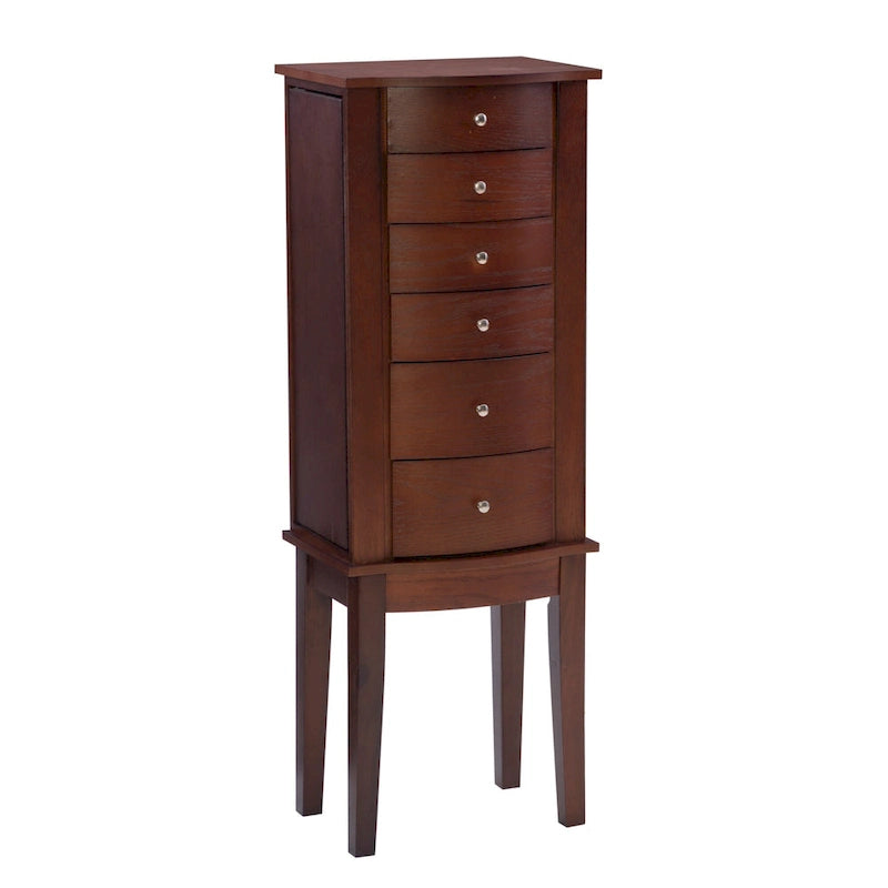 6-Drawer Wooden Jewelry Armoire with Plush Black Lining - 40 - Merlot Brown