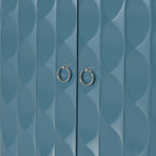 Modern 4-door Sideboard with Convex Pattern Doors and 2 Silver Handle for Living Room, Dining Room, Kitchen (Black)