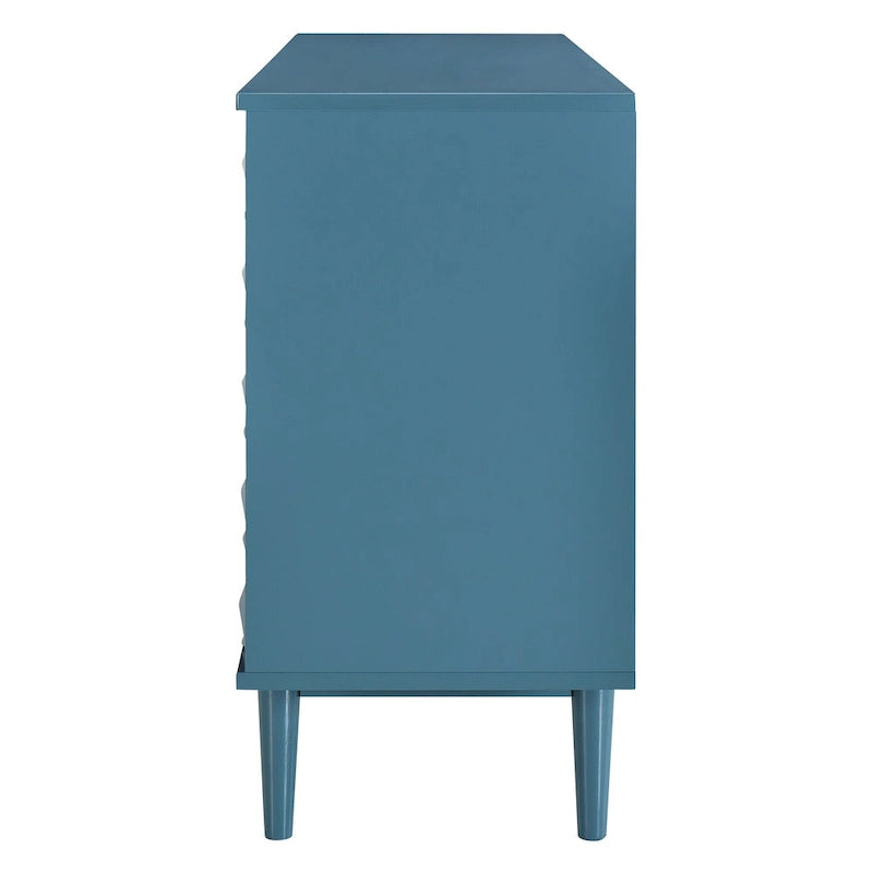 Modern 4-door Sideboard with Convex Pattern Doors and 2 Silver Handle for Living Room, Dining Room, Kitchen (Black)