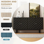 Modern 4-door Sideboard with Convex Pattern Doors and 2 Silver Handle for Living Room, Dining Room, Kitchen (Black)