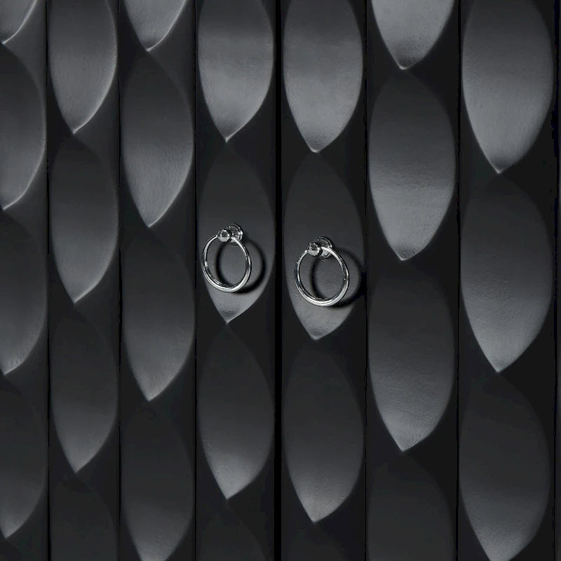 Modern 4-door Sideboard with Convex Pattern Doors and 2 Silver Handle for Living Room, Dining Room, Kitchen (Black)