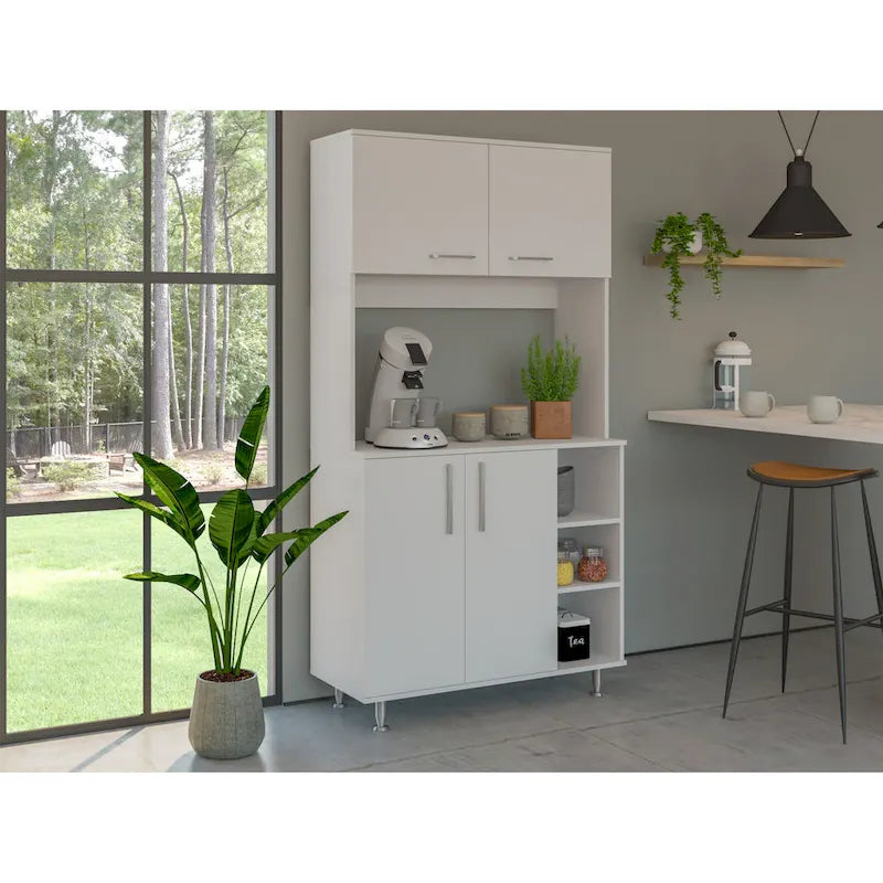 Kitchen Pantry Double Door Cabinet, Four Legs, Three Shelves
