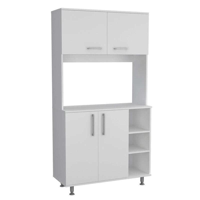 Kitchen Pantry Double Door Cabinet, Four Legs, Three Shelves