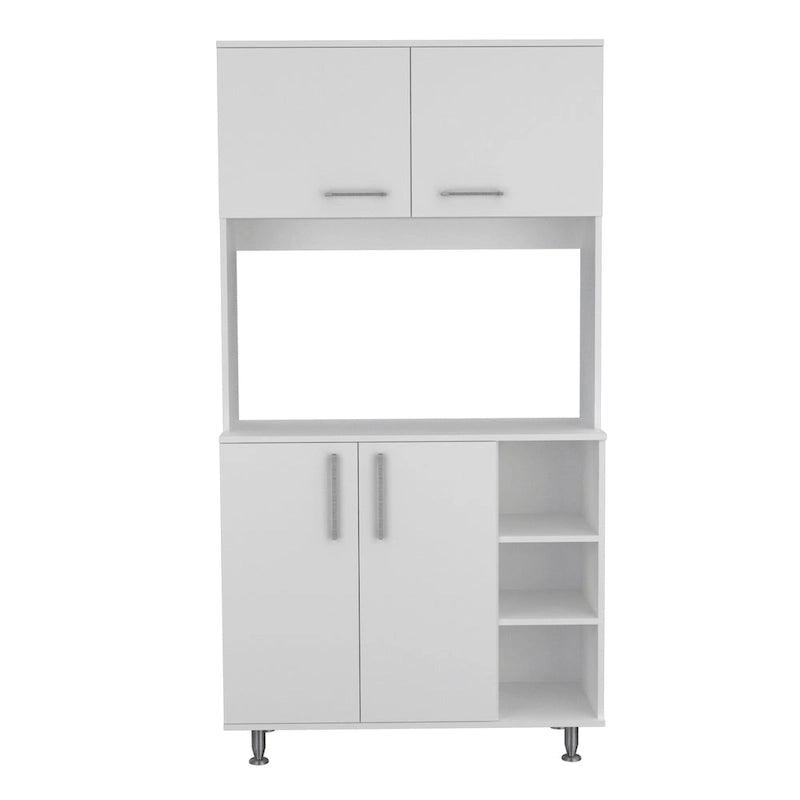 Kitchen Pantry Double Door Cabinet, Four Legs, Three Shelves