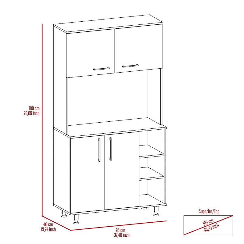 Kitchen Pantry Double Door Cabinet, Four Legs, Three Shelves