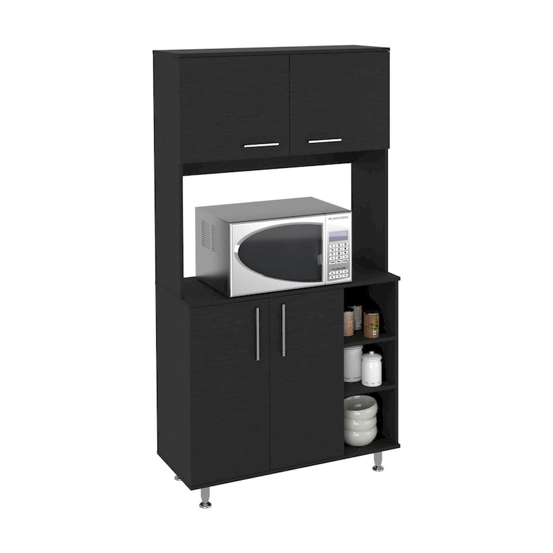 Kitchen Pantry Double Door Cabinet, Four Legs, Three Shelves