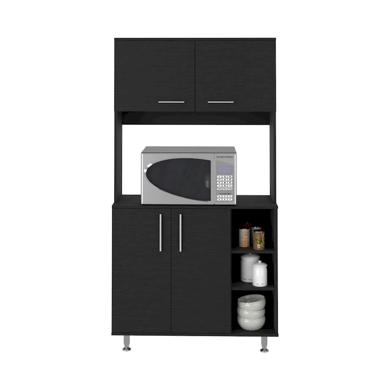 Kitchen Pantry Double Door Cabinet, Four Legs, Three Shelves