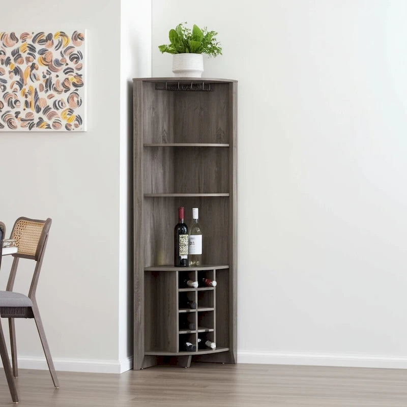 HomeRoots 71 Dark Brown Wood Corner Bar Cabinet