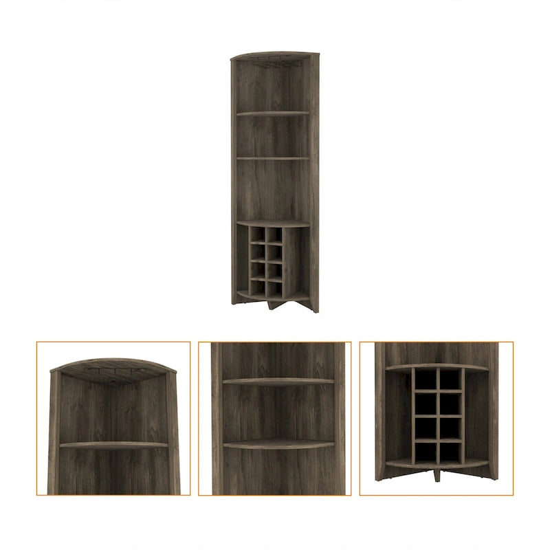 HomeRoots 71 Dark Brown Wood Corner Bar Cabinet