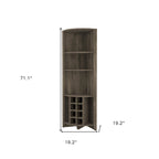 HomeRoots 71 Dark Brown Wood Corner Bar Cabinet