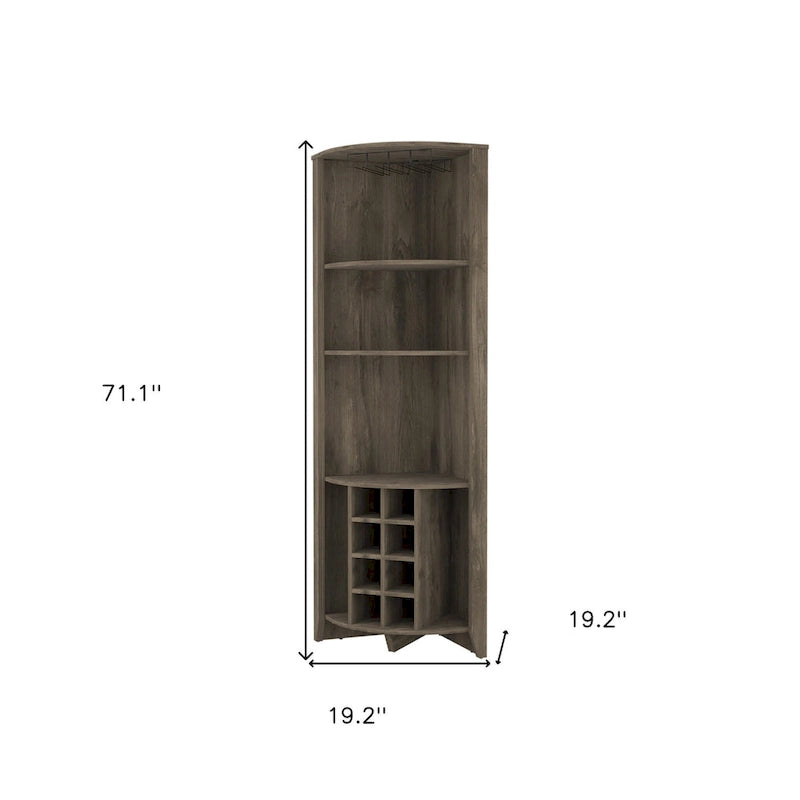 HomeRoots 71 Dark Brown Wood Corner Bar Cabinet