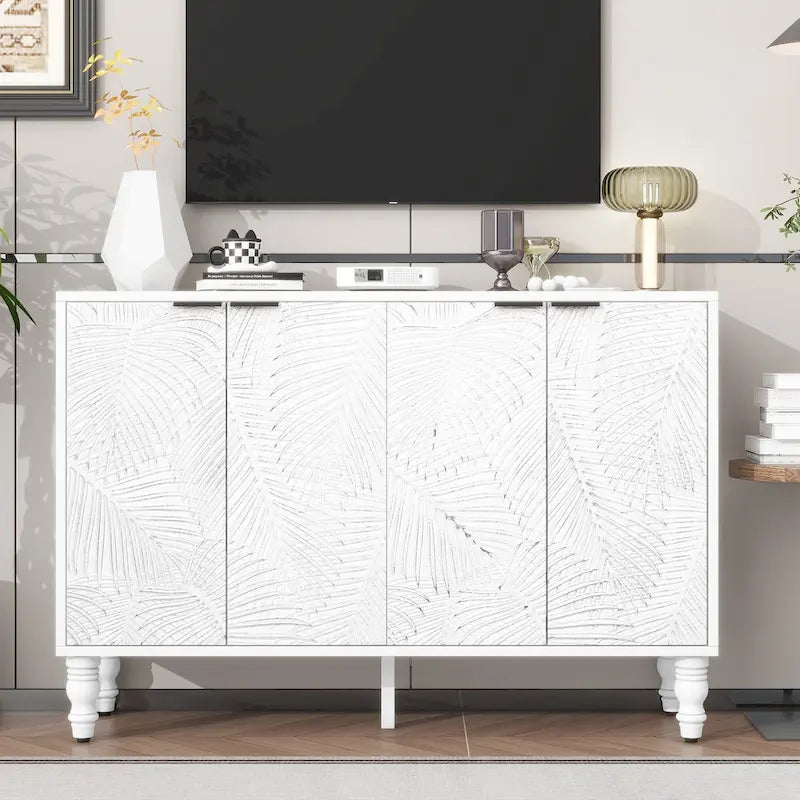 47.2 Storage Cabinet Sideboard Buffet Entertainment Center Media Console with 2 Spacious Storage Space Solid Wood Legs