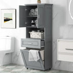 Tall Bathroom Storage Cabinet with Tilt-Out Laundry Basket, Drawer and Adjustable Shelf, Freestanding Floor Cabinet