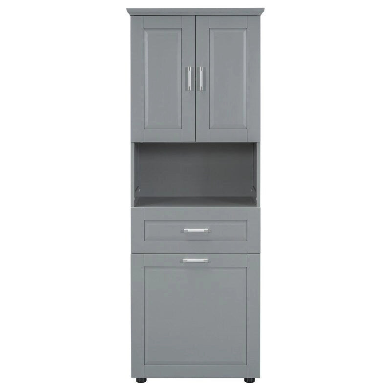 Tall Bathroom Storage Cabinet with Tilt-Out Laundry Basket, Drawer and Adjustable Shelf, Freestanding Floor Cabinet