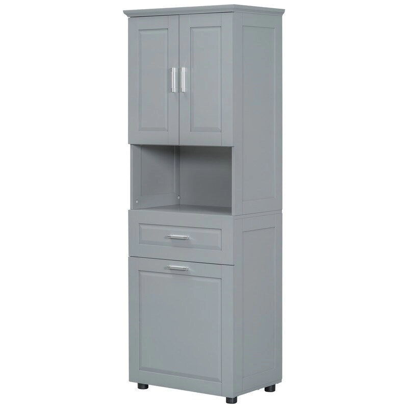 Tall Bathroom Storage Cabinet with Tilt-Out Laundry Basket, Drawer and Adjustable Shelf, Freestanding Floor Cabinet