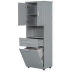 Tall Bathroom Storage Cabinet with Tilt-Out Laundry Basket, Drawer and Adjustable Shelf, Freestanding Floor Cabinet