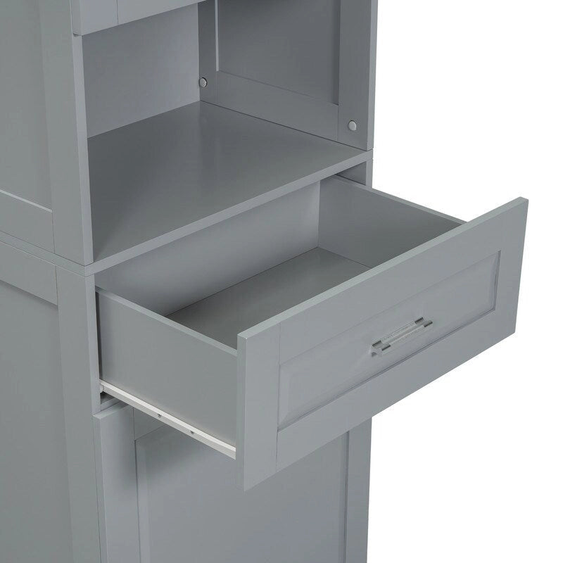 Tall Bathroom Storage Cabinet with Tilt-Out Laundry Basket, Drawer and Adjustable Shelf, Freestanding Floor Cabinet
