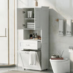 Tall Bathroom Storage Cabinet with Tilt-Out Laundry Basket, Drawer and Adjustable Shelf, Freestanding Floor Cabinet