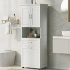 Tall Bathroom Storage Cabinet with Tilt-Out Laundry Basket, Drawer and Adjustable Shelf, Freestanding Floor Cabinet
