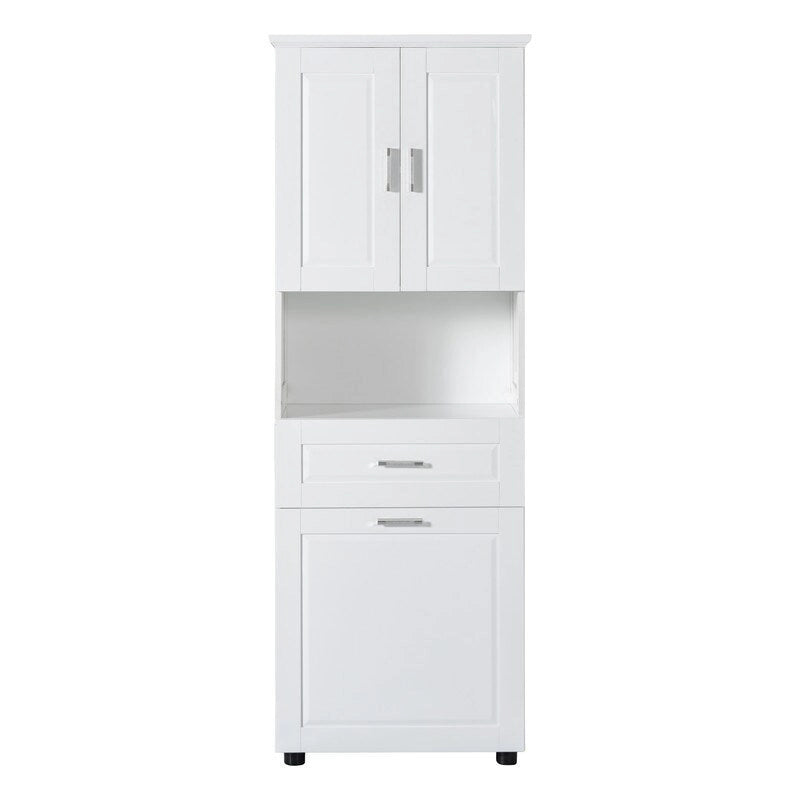 Tall Bathroom Storage Cabinet with Tilt-Out Laundry Basket, Drawer and Adjustable Shelf, Freestanding Floor Cabinet