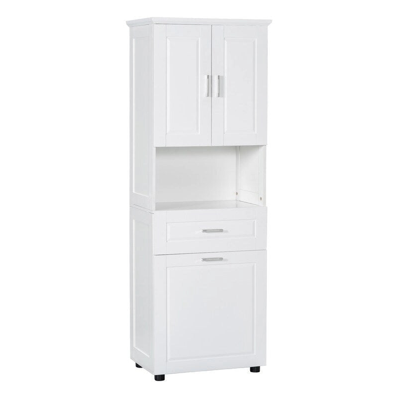 Tall Bathroom Storage Cabinet with Tilt-Out Laundry Basket, Drawer and Adjustable Shelf, Freestanding Floor Cabinet