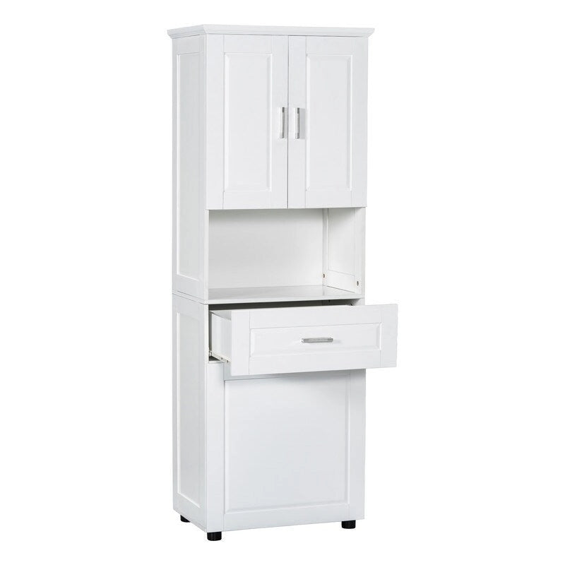 Tall Bathroom Storage Cabinet with Tilt-Out Laundry Basket, Drawer and Adjustable Shelf, Freestanding Floor Cabinet