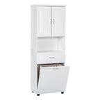Tall Bathroom Storage Cabinet with Tilt-Out Laundry Basket, Drawer and Adjustable Shelf, Freestanding Floor Cabinet