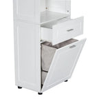 Tall Bathroom Storage Cabinet with Tilt-Out Laundry Basket, Drawer and Adjustable Shelf, Freestanding Floor Cabinet