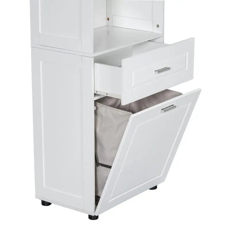 Tall Bathroom Storage Cabinet with Tilt-Out Laundry Basket, Drawer and Adjustable Shelf, Freestanding Floor Cabinet
