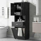 Tall Bathroom Storage Cabinet with Tilt-Out Laundry Basket, Drawer and Adjustable Shelf, Freestanding Floor Cabinet