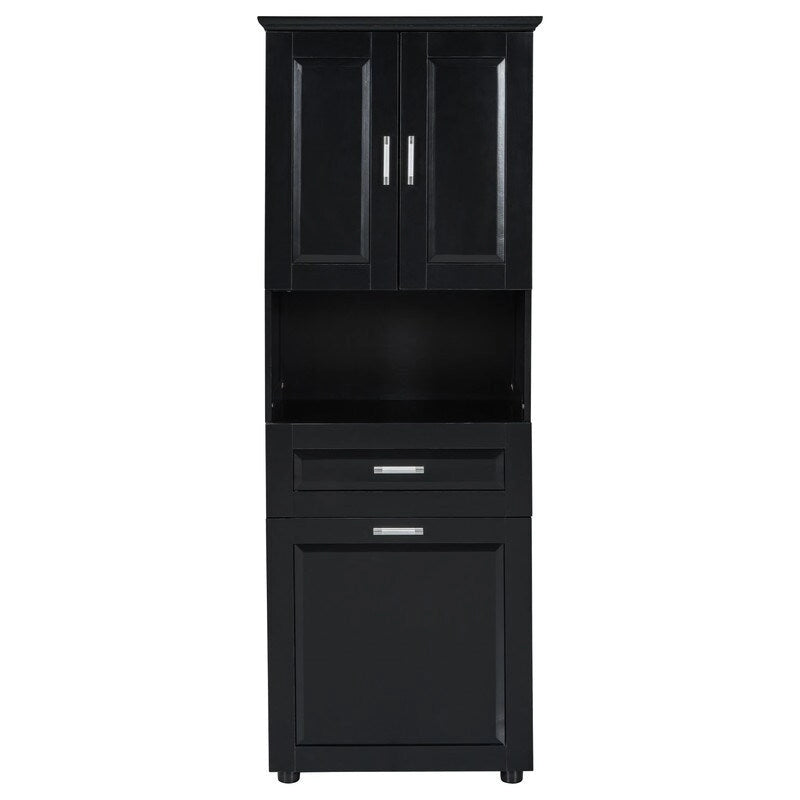 Tall Bathroom Storage Cabinet with Tilt-Out Laundry Basket, Drawer and Adjustable Shelf, Freestanding Floor Cabinet