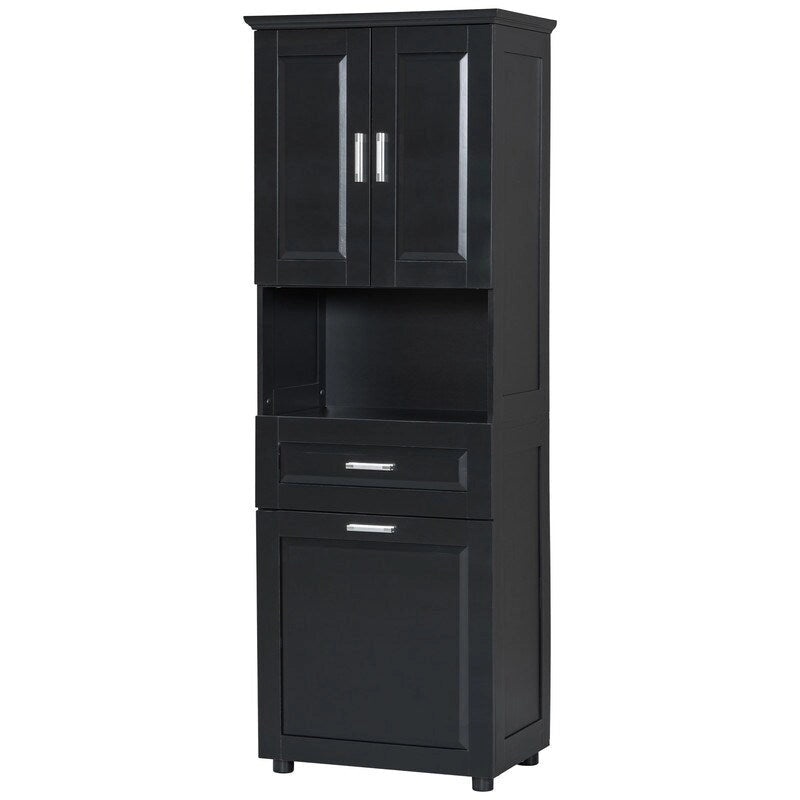 Tall Bathroom Storage Cabinet with Tilt-Out Laundry Basket, Drawer and Adjustable Shelf, Freestanding Floor Cabinet