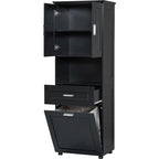 Tall Bathroom Storage Cabinet with Tilt-Out Laundry Basket, Drawer and Adjustable Shelf, Freestanding Floor Cabinet