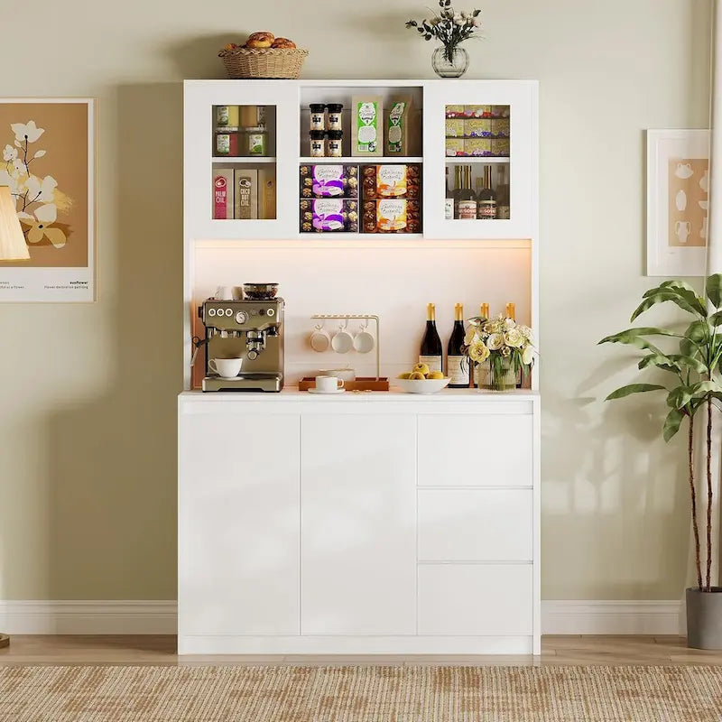 Tall Storage Cabinet with Countertop and LED Lights