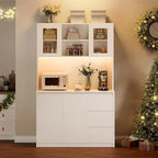 Tall Storage Cabinet with Countertop and LED Lights