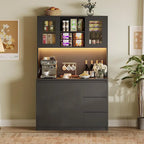 Tall Storage Cabinet with Countertop and LED Lights