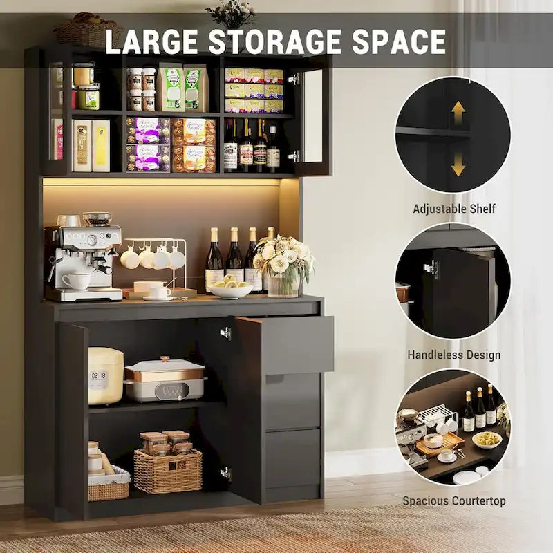 Tall Storage Cabinet with Countertop and LED Lights