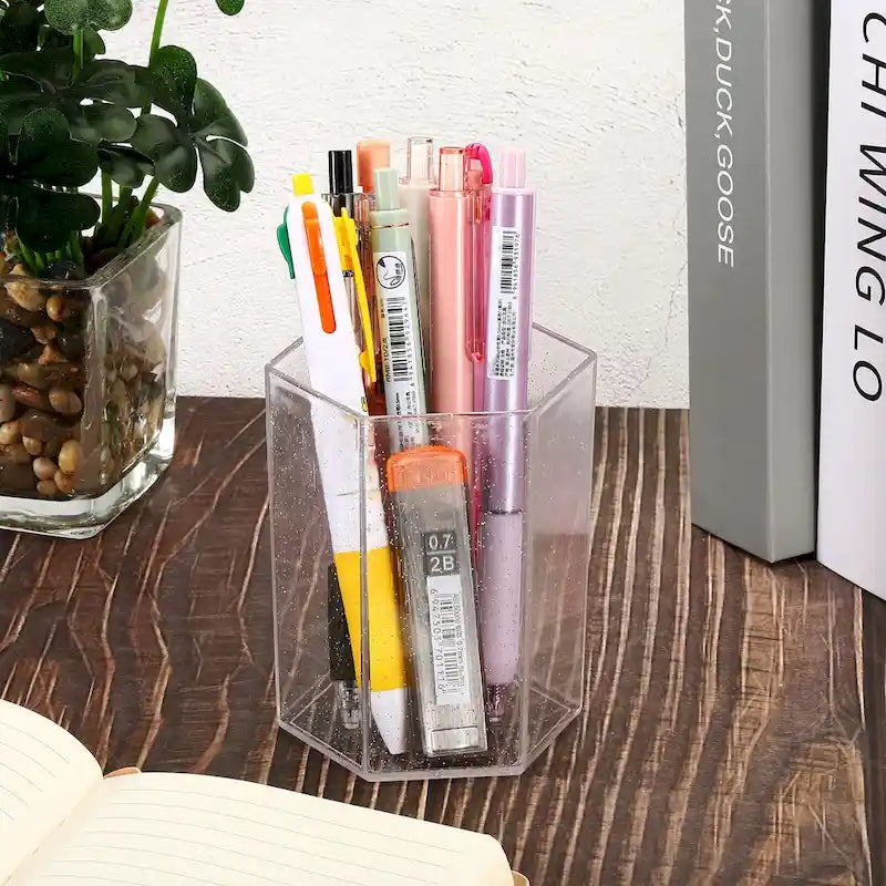 Acrylic Pencil Holder, Makeup Brush Holder Hexagon Desktop Organizer