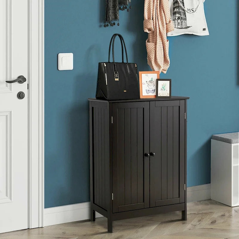 Gymax Bathroom Floor Storage Cabinet Double Door Kitchen Cupboard Shoe