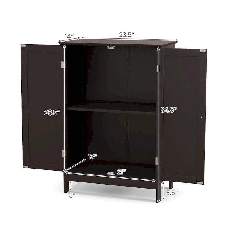 Gymax Bathroom Floor Storage Cabinet Double Door Kitchen Cupboard Shoe