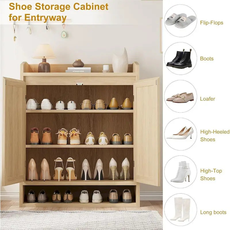 Rattan Shoe Cabinet with 2 Doors