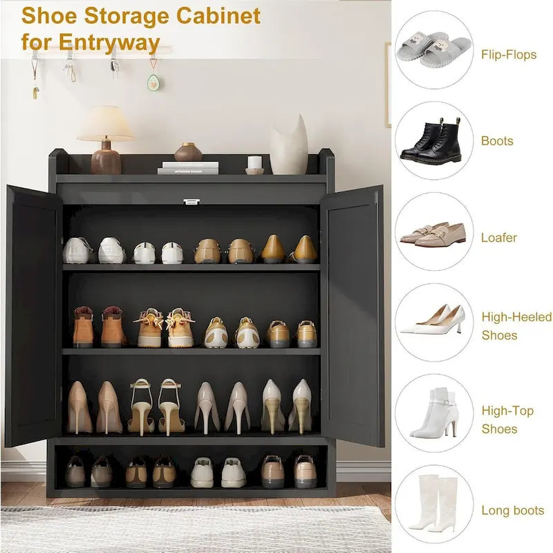 Rattan Shoe Cabinet with 2 Doors