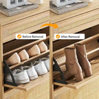 Natural Rattan Shoe Cabinet, 2 Flip Door Shoes Storage Cabinet